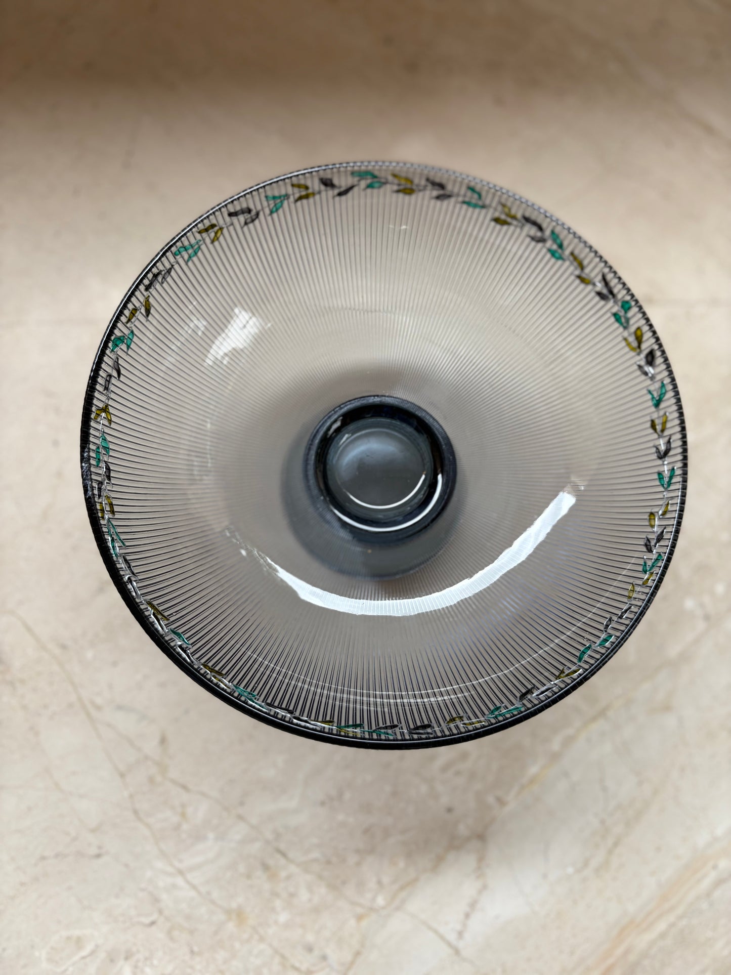 Painted rim glass bowl with pedestal