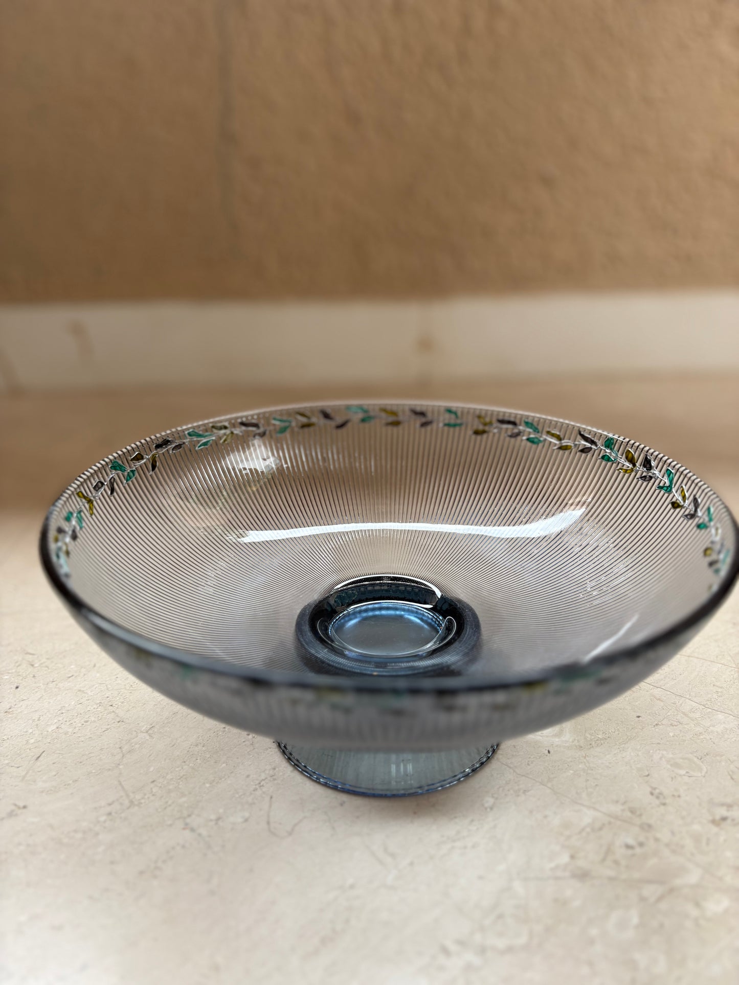 Painted rim glass bowl with pedestal