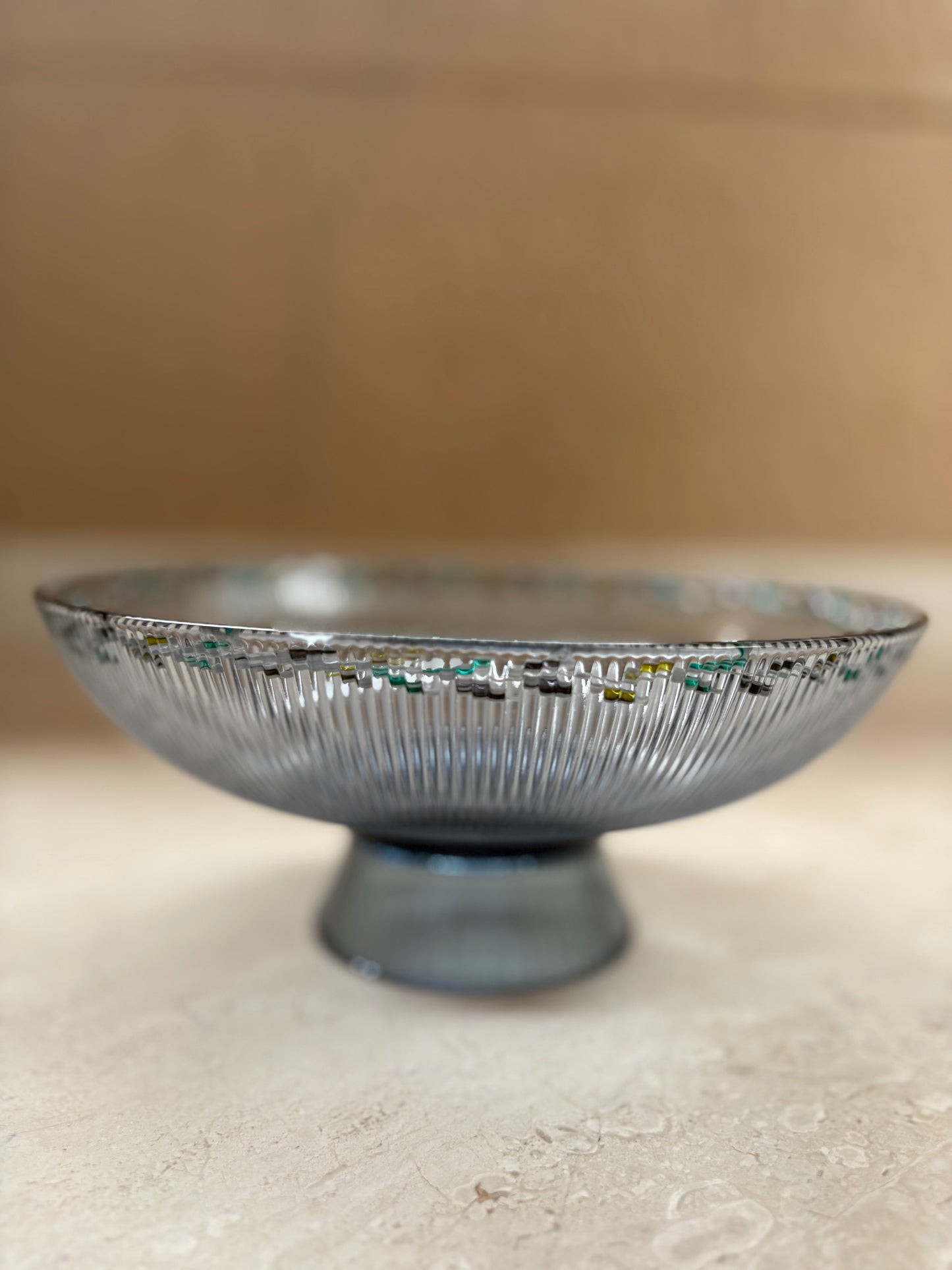 Painted rim glass bowl with pedestal