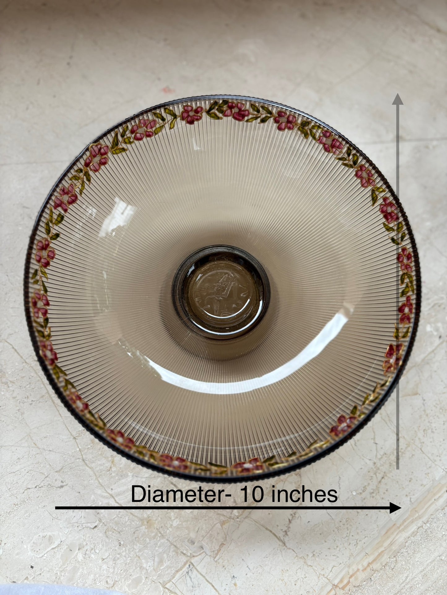 Painted rim glass bowl with pedestal