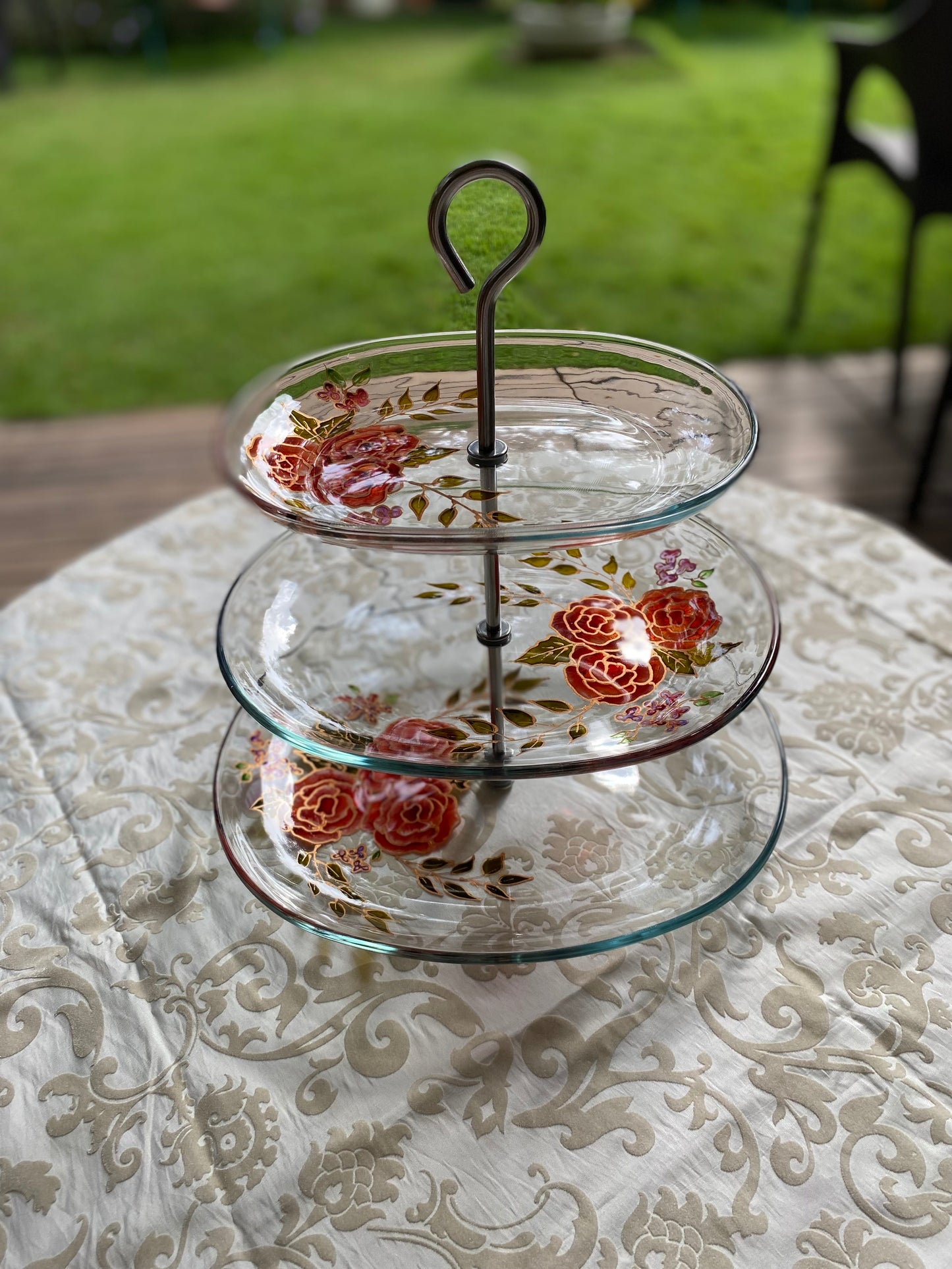 3 tier painted glass stand