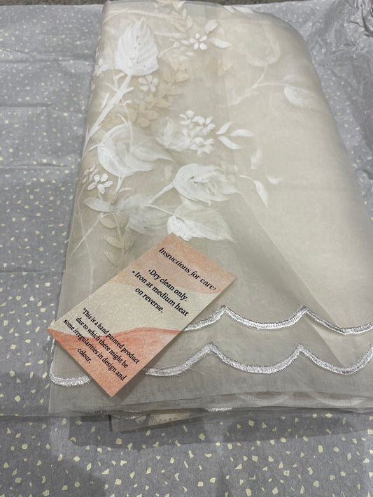 White organza painted dupatta