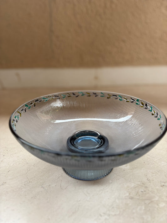Painted rim glass bowl with pedestal