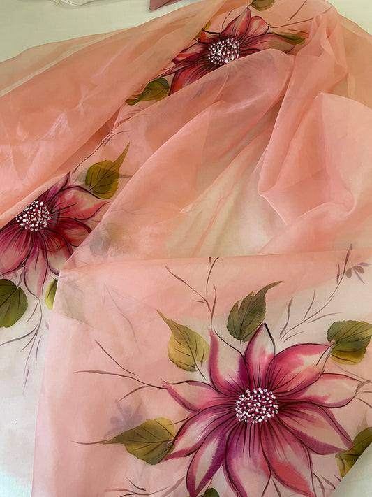 Pink organza dupatta