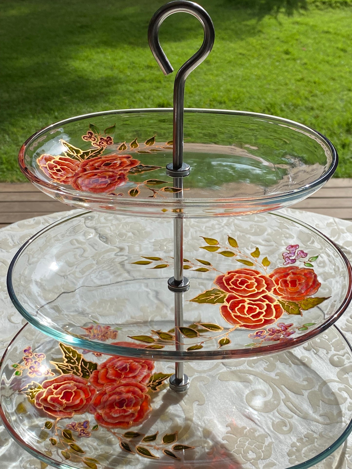3 tier painted glass stand