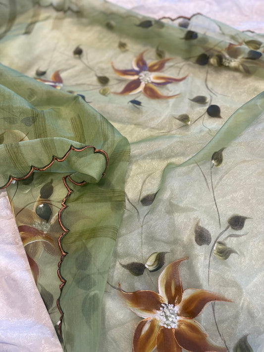 Green floral dupatta