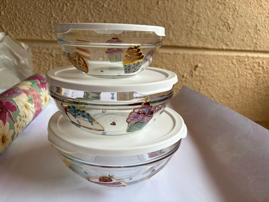 Set of 3 mixing bowls - assorted desserts pattern